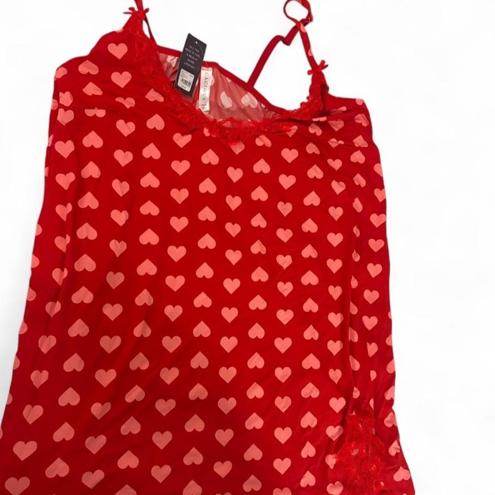 Cacique Red Lace Nightie Nightgown Pink Hearts Womens Size 22/24 New
